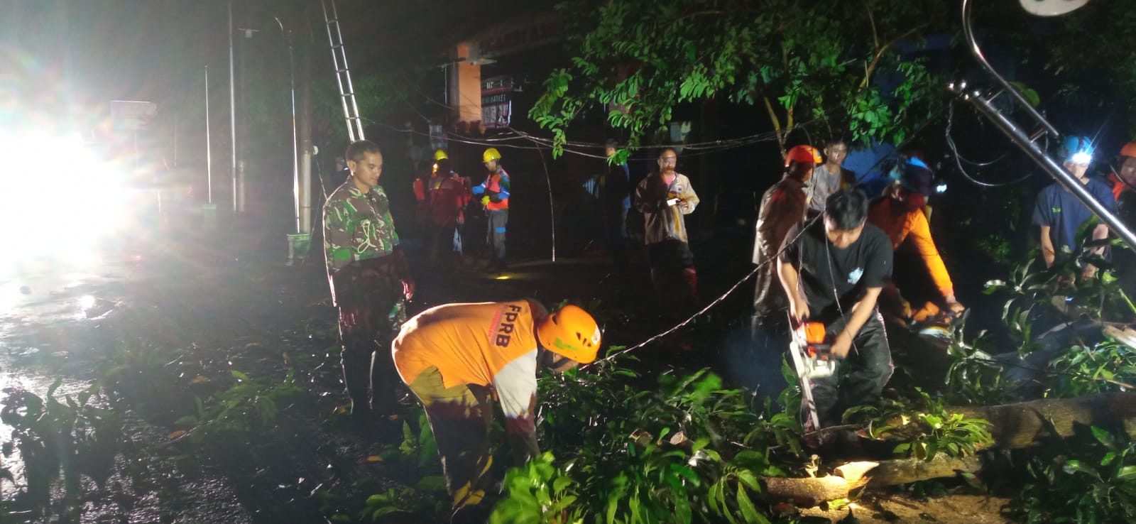 Pohon  Roboh Timpa Tiang  Listrik, Babinsa Plumbungan Bantu Evakuasi