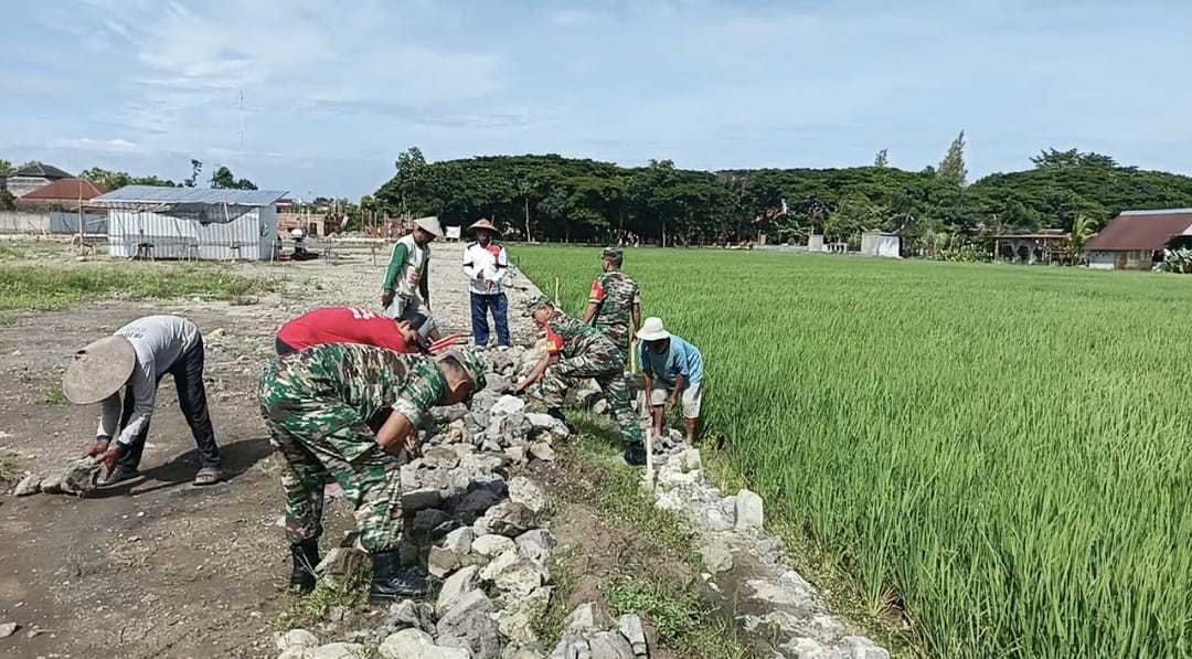 Demi Memperlancar Jalan Petani Menuju Sawah, Babinsa Bangun Talud