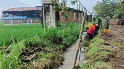 Menjaga Air Tetap Lancar, Babinsa Gotong Royong Bersihkan Saluran Irigasi