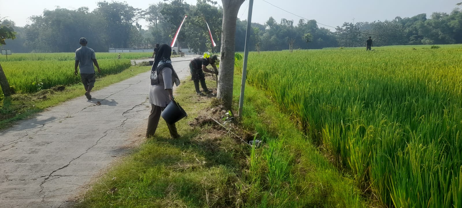 Ibu Warga Jadi Teladan, Rawat Pohon Hasil Penanaman Satgas TMMD Reg 128 Kodim 0725/Sragen