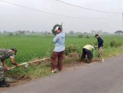 Jalan Bersih, Warga Peleman Kompak Bersama Babinsa Gotong Royong